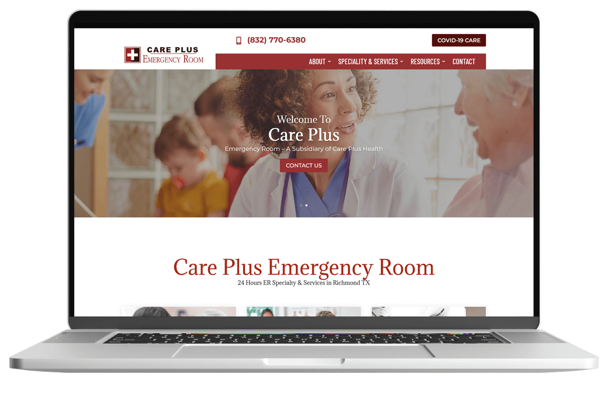 Care Plus Emergency Room WordPress website design by Mostafij Emon
