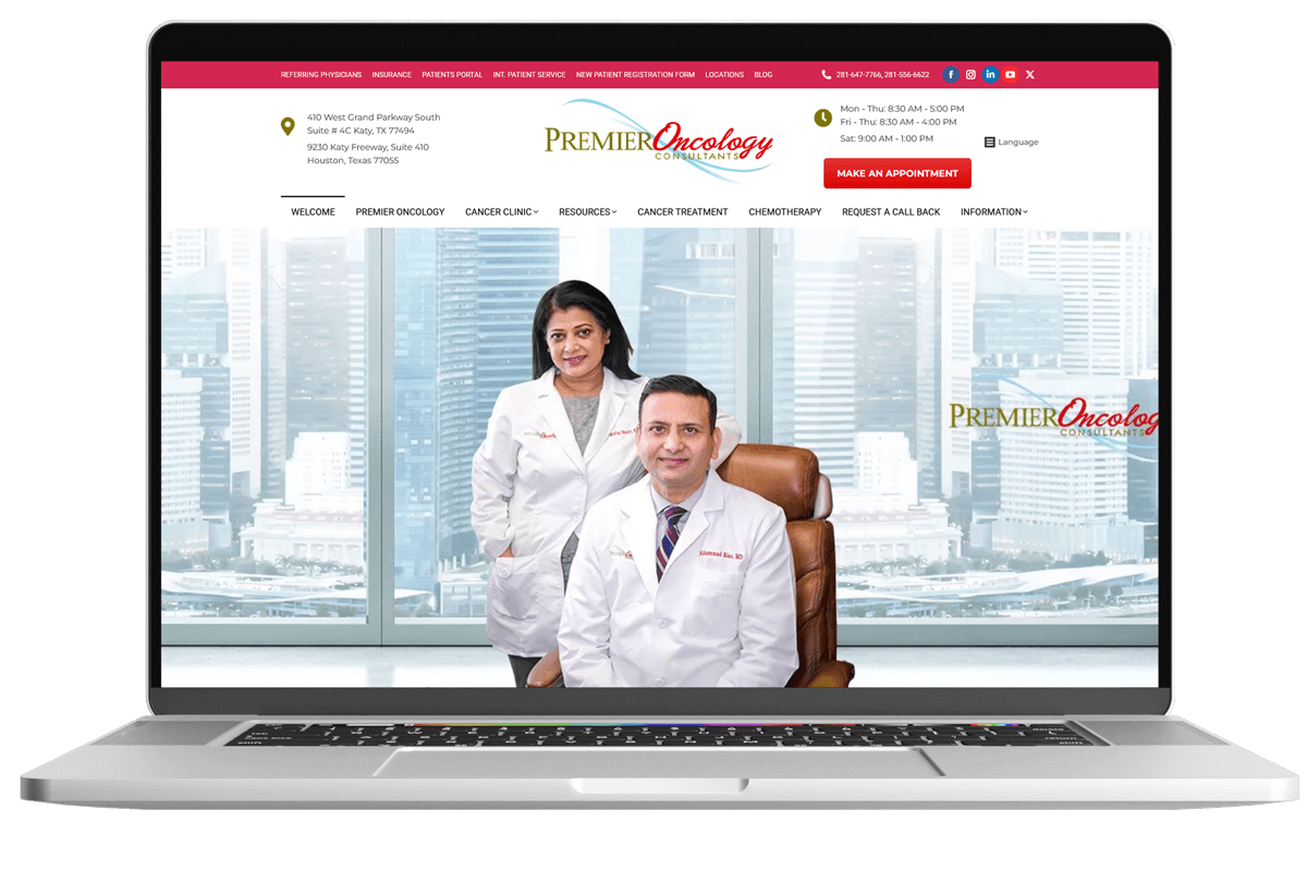 Premier Oncology WordPress website design by Mostafij Emon