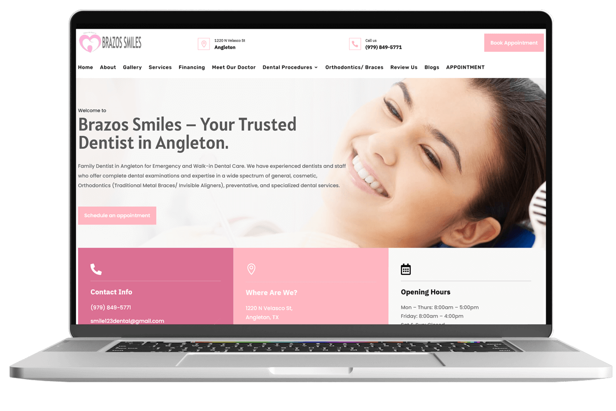 Brazos Smiles WordPress website design by Mostafij Emon