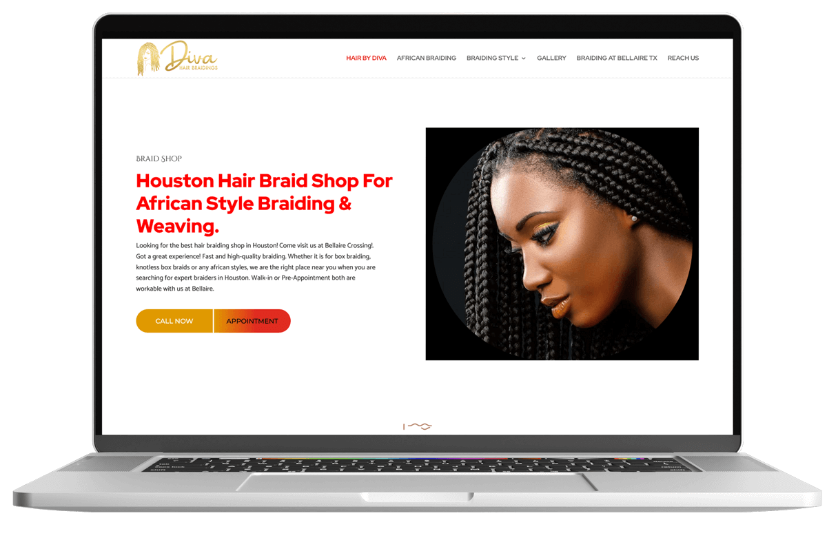 Diva Hair Braidings WordPress website design by Mostafij Emon